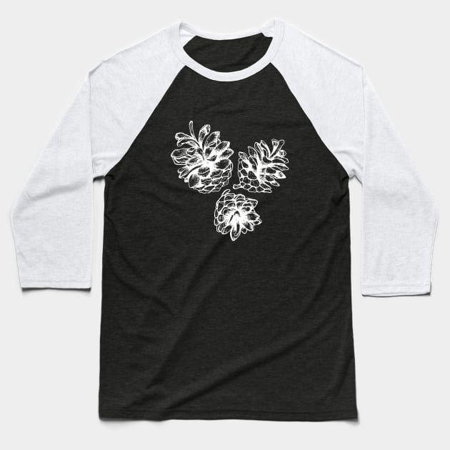 Three Pine Cones Baseball T-Shirt by illucalliart